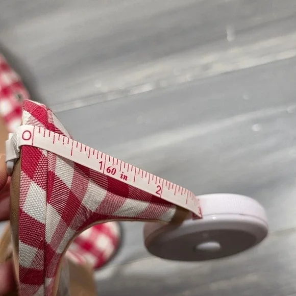 Wild Fable Lysandra Kitten Heels Sandals Red White Gingham Eyelet Pointed Toe - Picture 9 of 14
